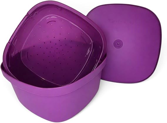 Tupperware マルチサーバー - 電子レンジスチーマー ベジクッカー 3ピース ロイヤルパープル 3クォート 英語の説明書付き