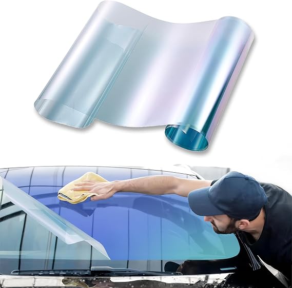 XhuangTech Car Tints for Window, 70% VLT Blue Window Tint for Cars, Front Windshield Tint UV Heat Blocking, One Way Privacy Window Film Chameleon Blue (19.29" in x 9.84‘ Ft)