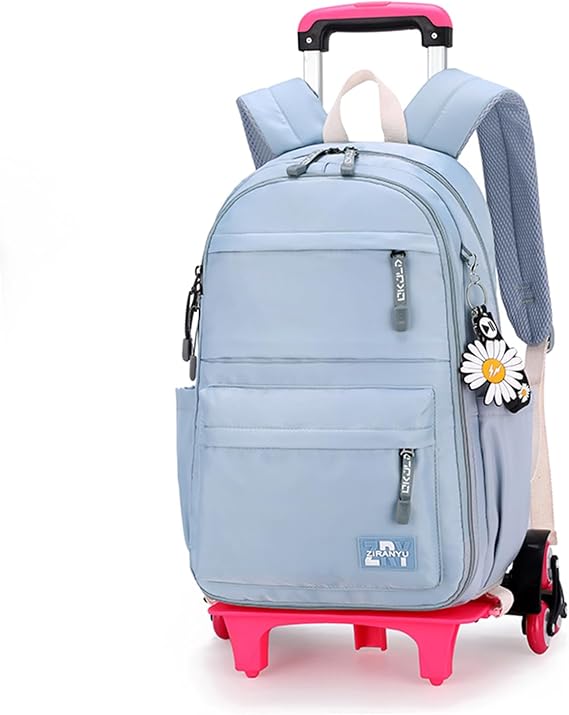 Rolling Backpack for Kids Elementary Students with Wheel Travel Backpack Girls Solid Color School Bag