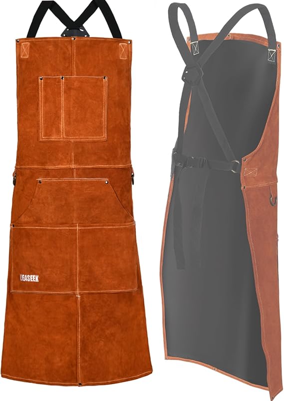 LeaSeek Leather Welding Apron - Heat & Fire Resistant Welders Apron for men