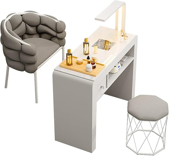 manicure table Professional Nail Beauty Spa Salon Workstation with Electric Dust Collector and LED Light Modern Manicure Table Nail Tech Desk with Drawers Cabinet Wooden Makeup Dressing Stat