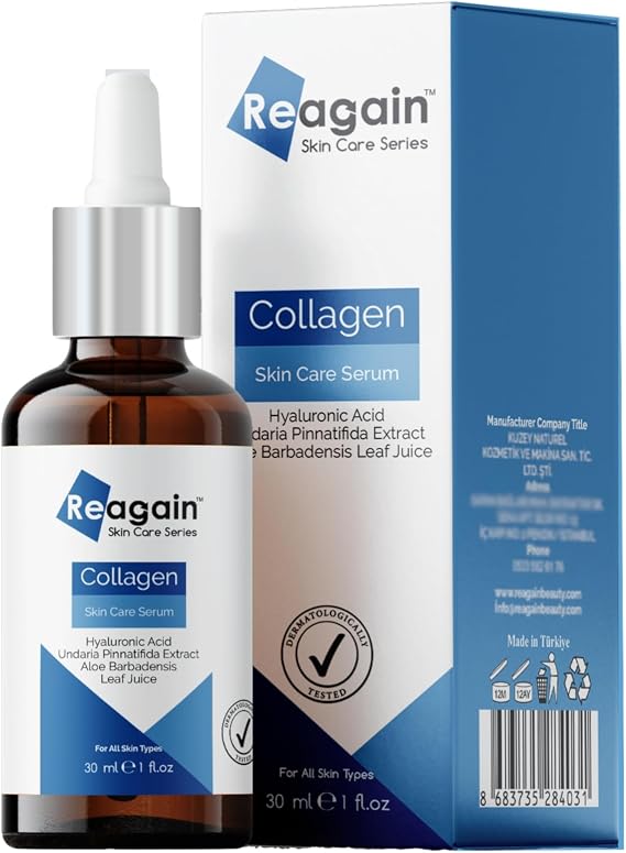 Kolajen Yüz ve Cilt Bakım Serumu - Yaşlanma Karşıtı ve Kırışıklık Karşıtı Yoğun Nemlendirici - Hyaluronik Asit, Wakame Yosun Özü, Aloe Vera 30 ml (1 fl.oz.)