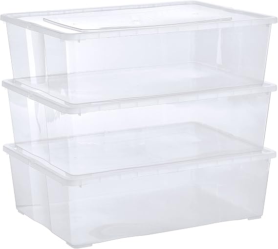Grizzly 3 x 25 L Large Storage Boxes with Clear Lid - Clear Stackable Boxes with Ventilation