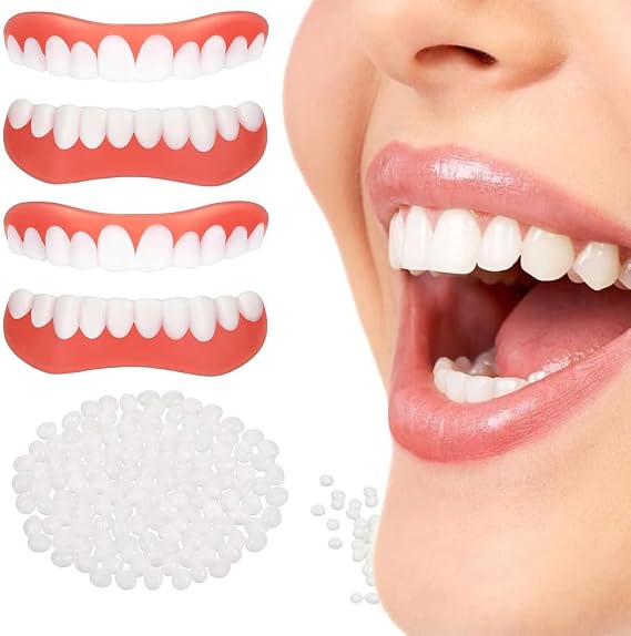 Wttfc 2 Pairs Upper and Lower False Teeth Veneers, Instant Veneers Dentures, Clip in Veneers Teeth Whitening Cosmetic Fake Teeth Veneers, Comfort Fit Snap on Dentures, Snap on Veneers