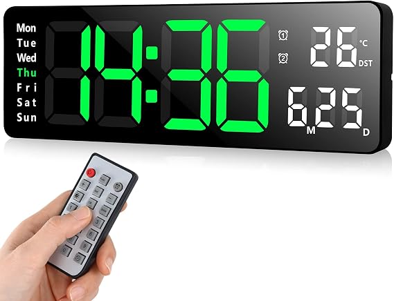 Fuloon Digital Wall Clock, 13 inch LED Large Display with Remote Control