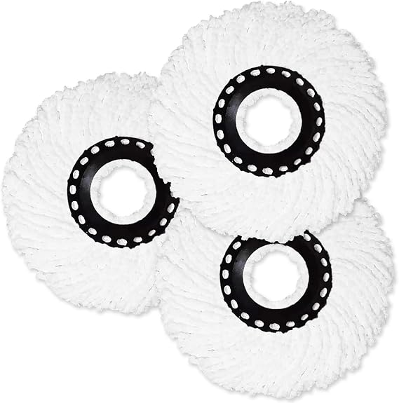 3-Pack Mop Head Replacements – 360° Spin Mop Refills Compatible with Most Standard Round Mops – Super Absorbent Microfiber for Floor Cleaning, Washable & Reusable, Wet/Dry Use
