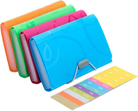 Expanding File Folder Pack of 4 A6 Small Portable Document Folder with 13 Compartments Document Organiser Multicoloured Accordion Folder Document Bag Purse Expanding File Folder for Office Home (A)