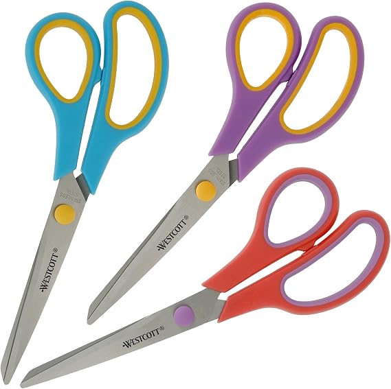 Westcott Easy Grip 3 Piece Mix Scissors | Set of 3 Universal Scissors with Comfort Grip | Extra Sharp and Durable Stainless Steel Blade | Scissors for Home and Office | N-90033 00
