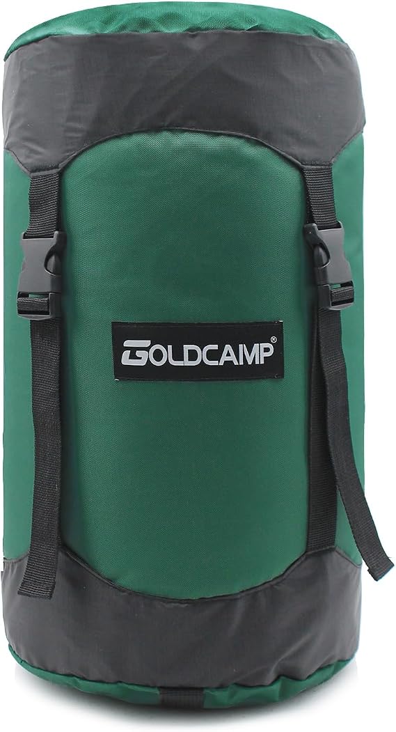 GoldCamp Sleeping Bag Stuff Sack, 40% More Storage! 18L/30L/43L/49L/65L Compression Stuff Sack, Waterproof & Ultralight - Space Saving Gear for Camping, Hiking (Green, L)