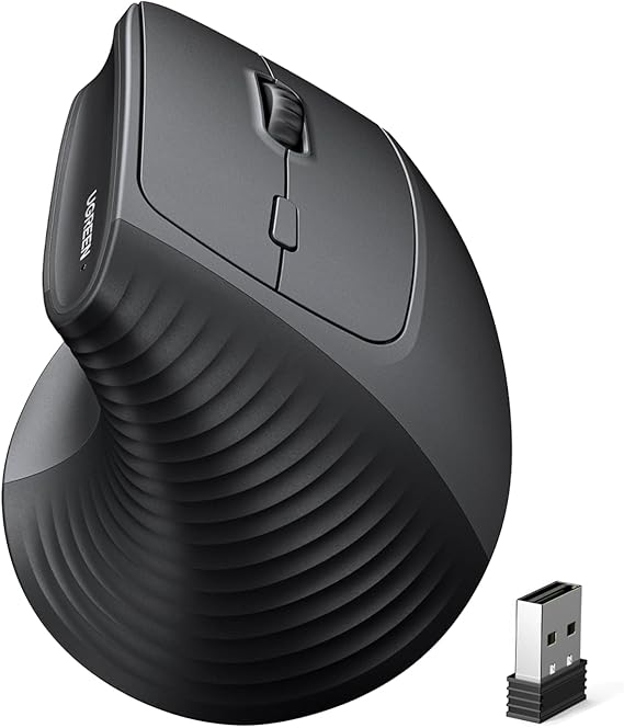 UGREEN 2.4G &amp; Bluetooth Mouse Wireless Vertical Ergonomic Mouse for Windows/Mac OS etc. 1000/1600/2000/4000 DPI 6 Buttons (2.4G + BT 5.4)