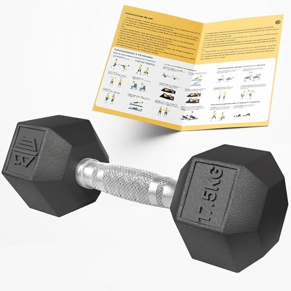 ManiBoom Professional Ergonomic and Non-Slip Rubber Hex Dumbbells with Chrome Bar – Dumbbells and Dumbbells Various Kilos 10 kg 15 kg 20 kg 25 kg 30 kg – Exercise Set