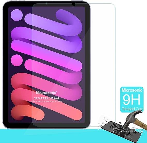 Microsonic Apple iPad Mini 6 2021 (A2567-A2568-A2569) Temperli Cam Ekran Koruyucu [iPad Mini 6 ile Uyumlu Ekran Koruyucu - Şeffaf]