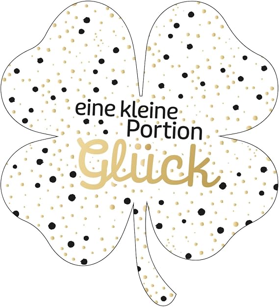 Logbuch-Verlag 200 Clover Leaf Stickers One Portion of Happiness White Gold Black Lucky Charm Sticker on Roll Gift Sticker 5 cm
