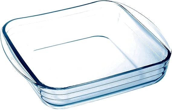 Tradineur Square Oven Dish, Made of Glass, Oven, Microwave, Freezer and Dishwasher Safe, 1.6 Litres, 2 x 25 x 22 cm