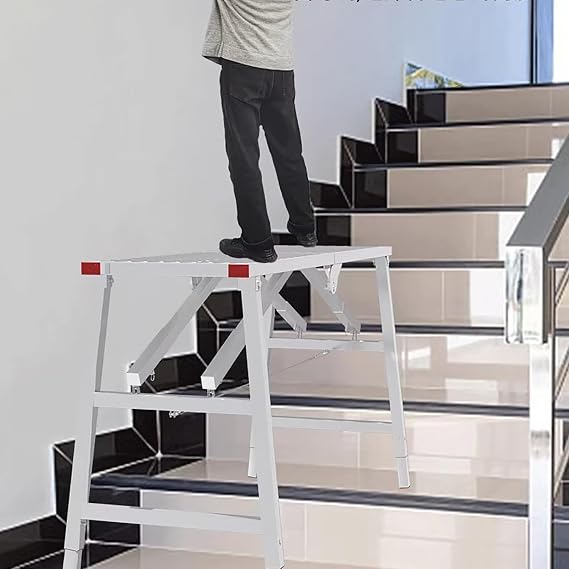 Work Platform Stairs Scafolding w/Adjustable Feet, Anti-skid Workbench for Painters Work Construction, Construction Step Platform Can Foldable, Portable Scaffolds(160x40cm(63" x15 3/4"))