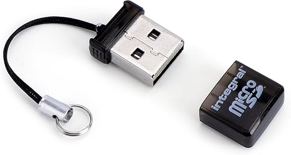 Integral Micro SD USB2.0 Memory Card Reader Adapter - Compact, Plug & Play and Compatible with microSD, microSDHC & microSDXC