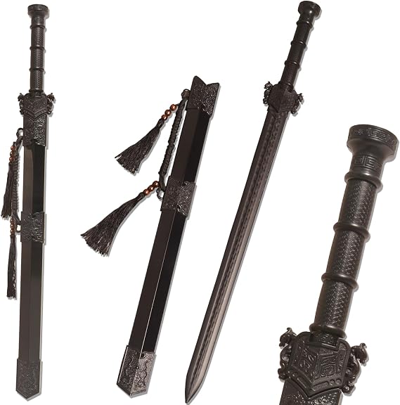 Polypropylene Plastic Martial Sword，Traditional Black Broadsword，Plastic Sword for Role-Playing and Stage Performance