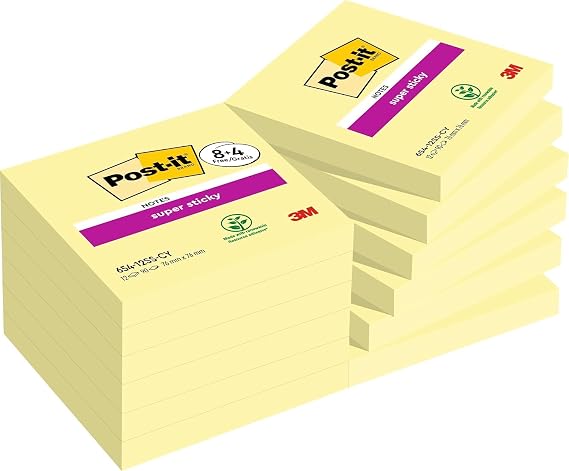 Post-it Super Sticky Notes, 8 + 4 Free Pads (1080 Sheets), 76 mm x 76 mm