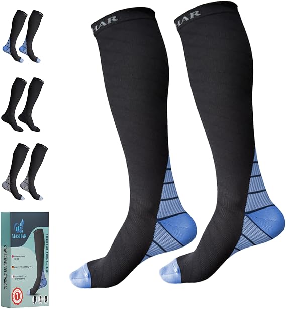 Compression Socks for Men & Women – Graduated Support Stockings for Travel, Flight, Running, Nurses, Pregnancy, Maternity, Sports, Calf & Ankle Circulation