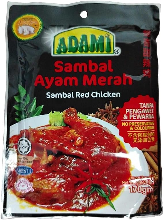 Adami Muar Sambal Ayam Merah Spicy Red Chicken Paste Suitable for Tomato Rice, 170g Each, Halal