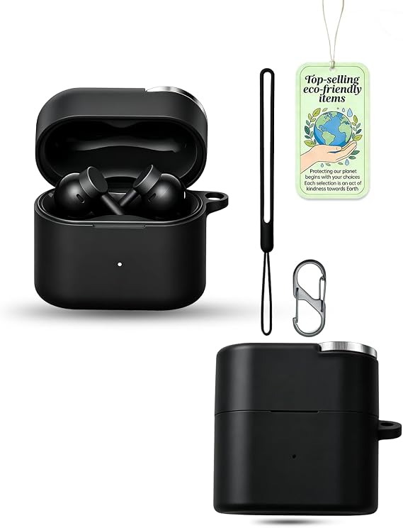 Silicone Case for CMF Clip Pro Earbuds, Soft Flexible Protective Cover with Carabiner Hook, Shockproof & Scratch-Resistant, Lightweight for Daily & Outdoor Use, Black