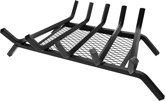 24 Inch Fireplace Grate with Ember Mesh – True 5/8" Thick Solid Steel Log Holder (25% Thicker Than Standard) – Heavy Duty Wood Stove Rack for Indoor Fireplaces & Outdoor Pits