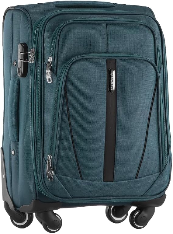 Diamond Soft Shell Cabin Case S 20 - Green Codura 1200D 360° Wheels Combination Lock Expandable 40-50L Lightweight & Robust