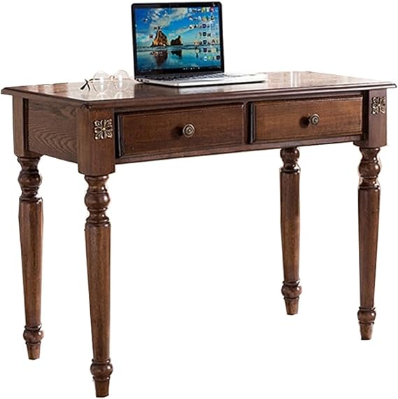 Computer Desks Solid Wood Writing Desk with 2 Drawers, Rustic Laptop Workstation with storage for Small Space Studying Writing Table(XXL)