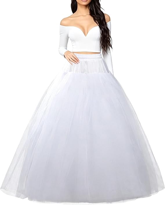 Hoopless Petticoats Crinoline A-line Slips Underskirt for Bridal Gown Floor Length White, White, One Size