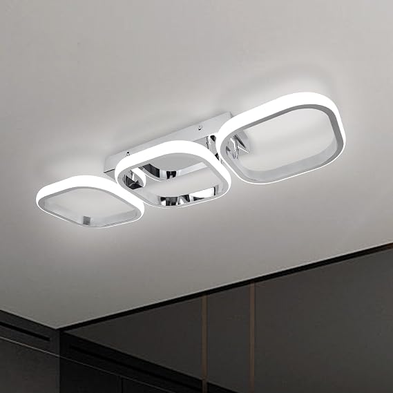 EIDISUNY Modern Led Ceiling Light, Flush Mount Ceiling Lamp 3 Squares LED, Close to Ceiling Lighting Fixtures for Hallway Bedroom Living Room Kitchen Office Entrance - 33W Cool White Light (Silver) [Energy Class E]