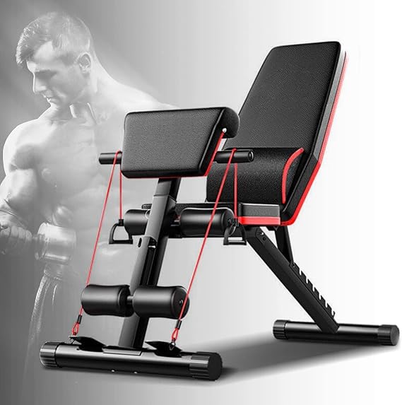 Foldable Weight Bench with 8-Level Backrest, 353lbs Capacity Strength Training Sit Up Bench Leg Extension Machine Preacher Pad and Resistance Band Home Gym Equipment for Full Body Workout
