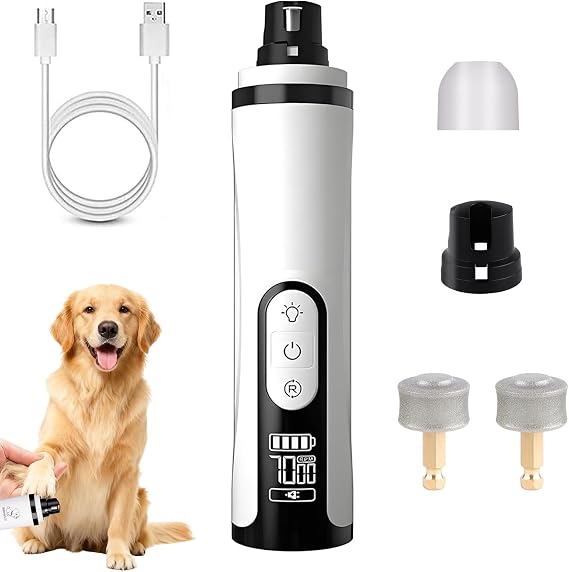 Silent Pet Nail Grinder - Pro Nail Trimmer with LED Light & 3 Speed & 2 Grinding Heads, Electric Dog Clippers for Grooming, Grinder File for Small, Medium and Large Pets Thick Nails Dog Cat