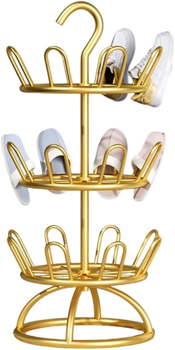 Rotating Shoe Drying Rack, Free Standing Metal Shoe Stand, 360 Vertical Shoe Rack, Spinning Shoe Shelf Tower, Easy to Assemble for Home Use