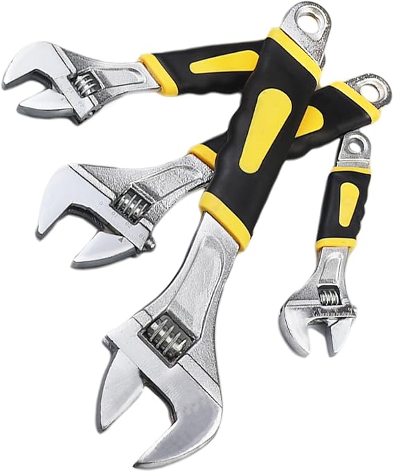 4Pcs Soft-Grip Adjustable Wrench, Carbon Steel Spanner Set Laser Millimetre Scale Adjustable Spanner Set (6in/8in/10in/12in)