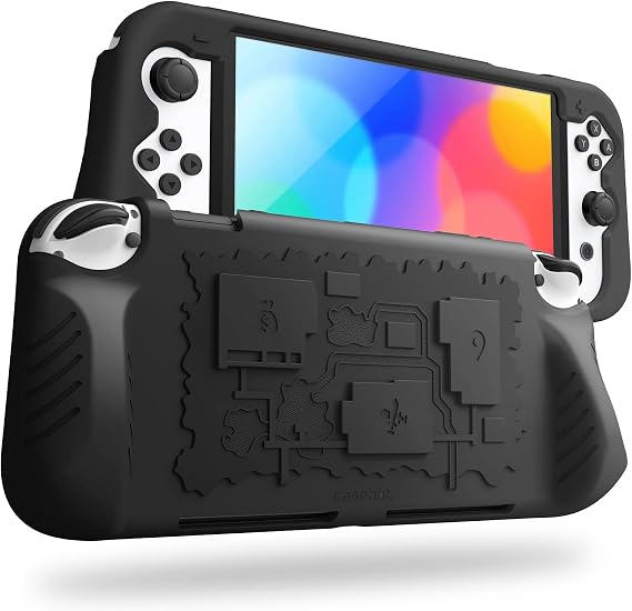 Fintie Case Compatible with Nintendo Switch (OLED Model) 2021 - Soft Silicone Non-Slip Shockproof Protective Case with 3 Playing Card Holders Ergonomic Grip Design Handle Cover Case