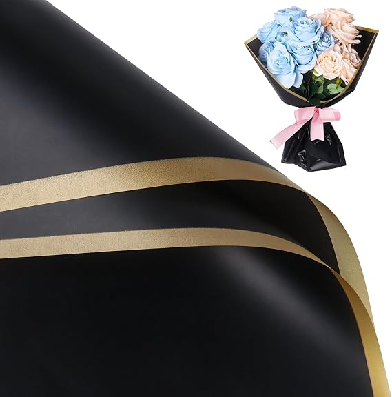 10 Sheets Flower Wrapping Paper Waterproof for Bouquet, Black