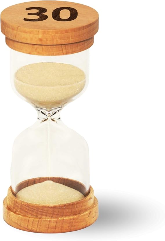 Sand Hourglass Timer - Glass Sand Clock Minutes - Modern Hourglass Watch with Wooden End Caps for Kids, Games, Classroom, Kitchen, Home or Office Decor (30 Minutes)