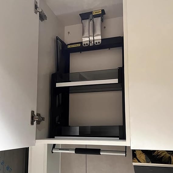 pull down shelf, High Cabinet Pull Down Shelves for Seasoning Bottles, Space Saving Drop Down Lift Basket Spice Organizer(D 20cm/7.9in,W 45cm/17.7in)