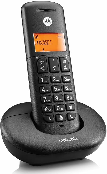 Motorola E201 Cordless Landline House Phone, Home Phone, Nuisance Call Blocking, Do Not Disturb Button, Amber Backlit Display, Single Handset Pack, GAB compatible, range: up to 50 m / 300 m