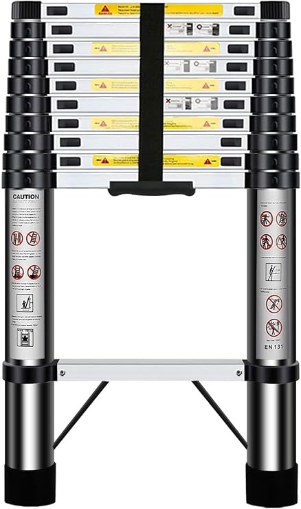 Telescopic Ladder 3.2m, Extendable Ladder Stainless Steel with Height Adjustment, Convenient and Fast to Use, Weight: 10kg