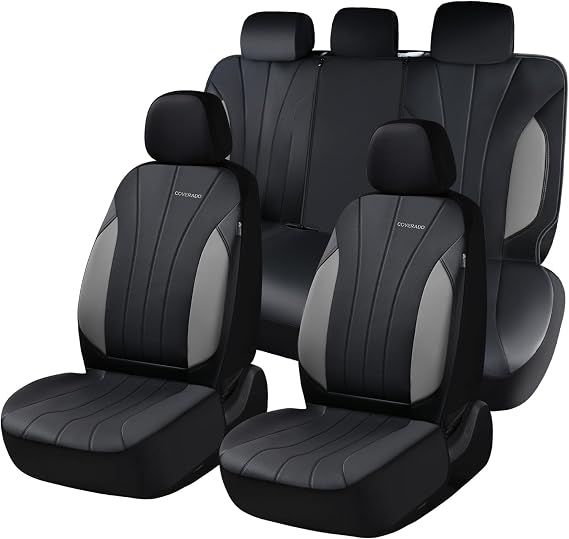 Coverado シートカバー カーシートカバー フルセット 自動車用シートカバー 5シート 防水カーシートプロテクター ユニバーサルフィット SUV トラック セダン用 グレー&ブラック