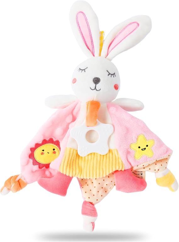 EAQ Baby Comforter, Soft Baby Toys for Newborn Essentials Baby Girl Gift with Taggies Teether,Crinkle Ears and a Soft Rattle -Easter Gift