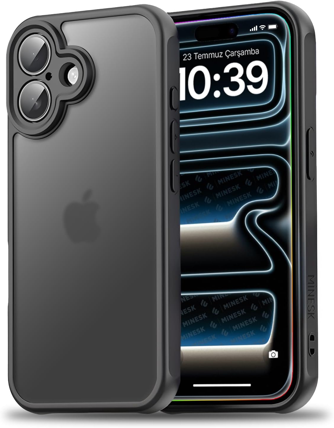 MattCover Series Back Matte Polycarbonate Edges Silicone and Corners Reinforced Camera Protected slim Silicone Case for Minesque iPhone 16 Flat, 16