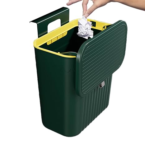 Wall Mounted Garbage Bin With Lid, Kitchen Rubbish Can Trash Container, Hanging Trash Bin With Lid, Rubbish Basket Wastebasket For Under Cupboard, Cabinet Door, Bedroom, Offices