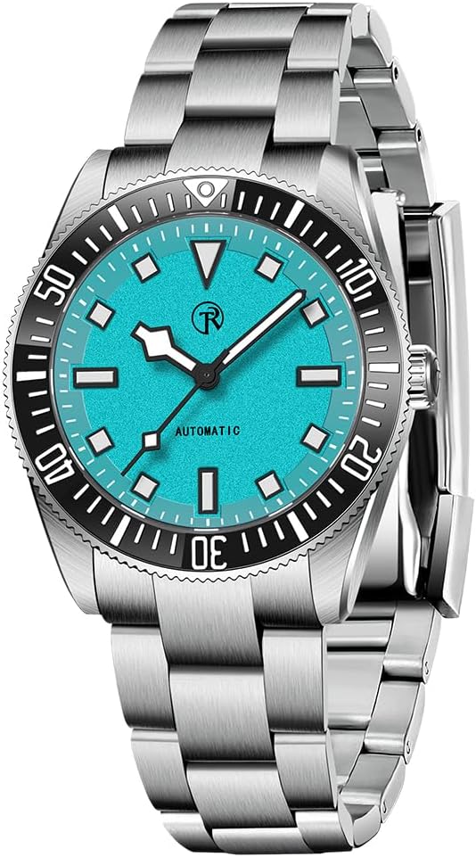 RollsTimi 7910 Automatic Watches for Men, NH35 Self Winding Watch Stainless Steel Band 100M Waterproof Ceramic Bezel Screwed Crown Synthetic Sapphire Glass