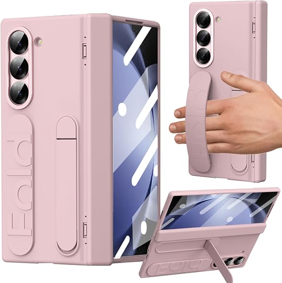 Samsung Galaxy Z Fold 5 ケース リストバンド付き Z フォールド5 キックスタンド ケース ヒンジ保護 スクリーンプロテクター レイズドエッジ 保護カバーケース Samsung Galaxy Z Fold 5用 ピンク
