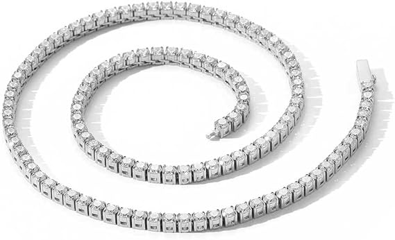 Diamond necklaces, 4MM White/Gold Tennis Necklace for Women Men - 18K White Gold Plated CZ Faux Diamond Round Cut Gemsme Chains, 20 Inch, gemstone, cubic-zirconia