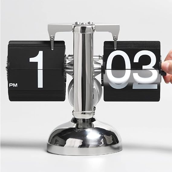 Digital Flip Down Clock, Retro Flip Down Clock Retro Minimalist Single Foot Mechanical Auto Flip Clock Desk Clock for Home Livingroom (Black)