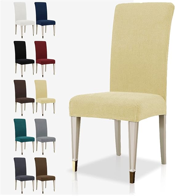 MAXIJIN Super Stretch Dining Room Chair Cover Jacquard Spandex Dining Parsons Chair Slipcover Removable Chair Protector Covers for Dining Room,Hotel,Kitchen,Ceremony (Beige, 2)