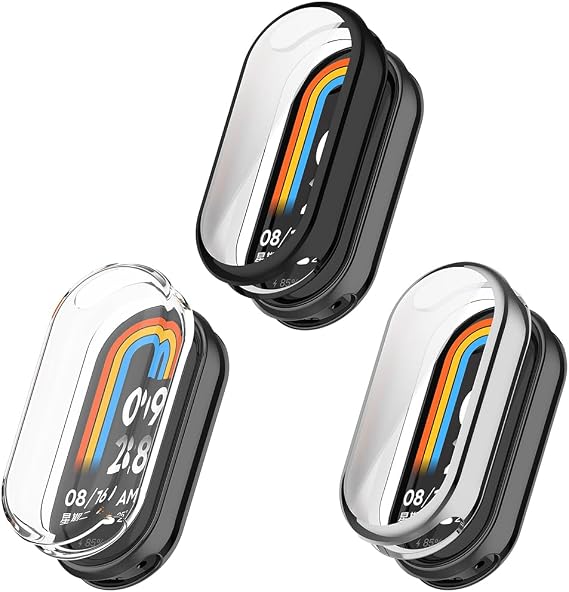 Xiaomi Mi Smart Band 8用スクリーンプロテクターケース、ソフトTPUスリムフルカバー保護ケースカバー3個パック